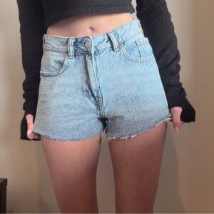 PacSun Eco Light Blue Raw Hem Denim Mom Shorts